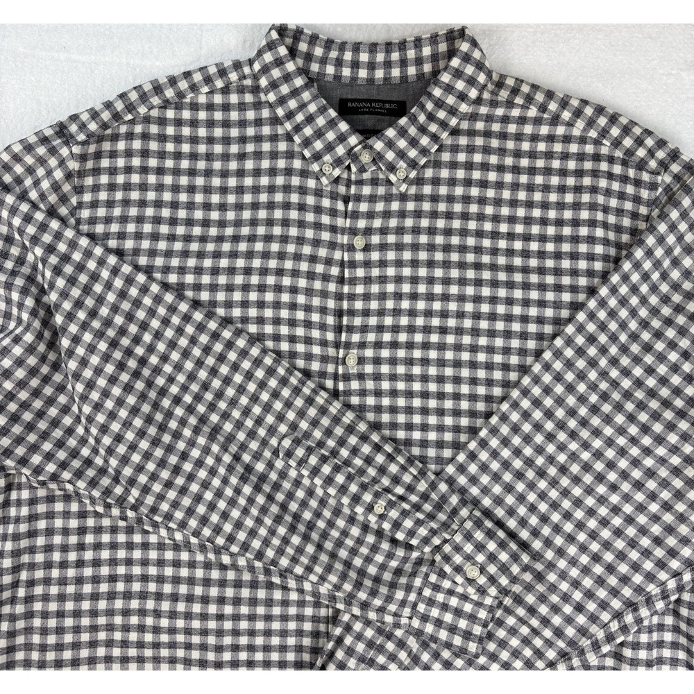 Banana Republic Mens Luxe Flannel Button Down Camben‎ Fit XXL NEW Gray Check